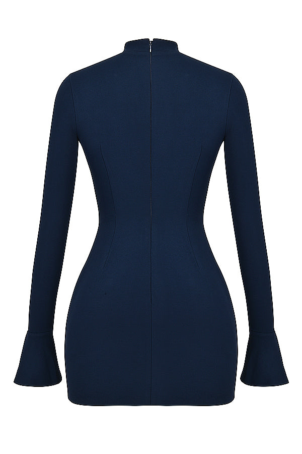 Tova long sleeve mini dress with mock neck, flared cuffs and hip flap details - view 23