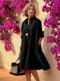 Evelyn oversized collared button-front shirt dress — front view