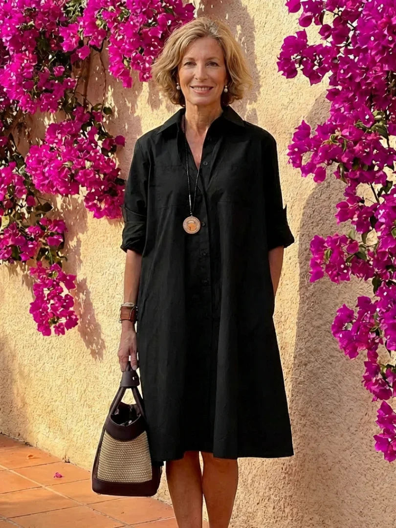 Evelyn oversized collared button-front shirt dress — back view