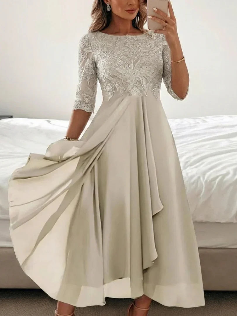 Vivian corded lace bodice three-quarter sleeve maxi dress — back view