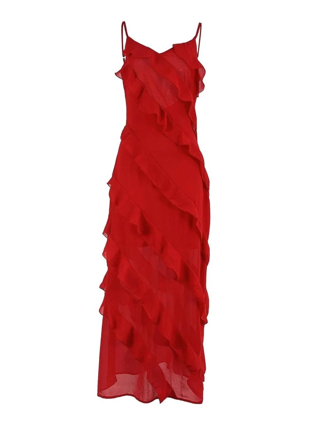 Victoria | Asymmetric Ruffle Spaghetti Strap Formal Maxi Dress