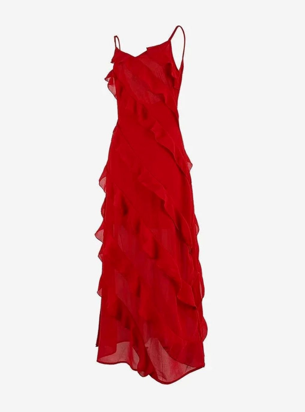 Victoria | Asymmetric Ruffle Spaghetti Strap Formal Maxi Dress