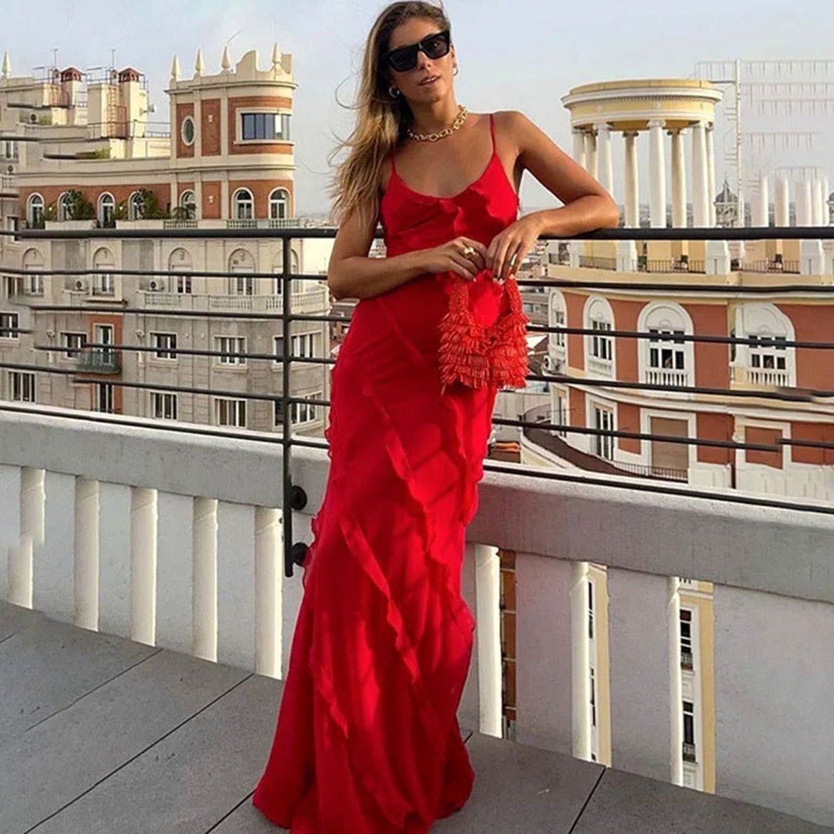 Victoria | Asymmetric Ruffle Spaghetti Strap Formal Maxi Dress