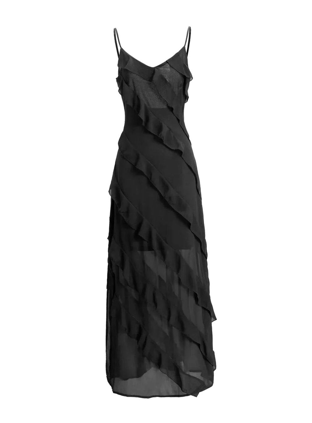 Victoria | Asymmetric Ruffle Spaghetti Strap Formal Maxi Dress