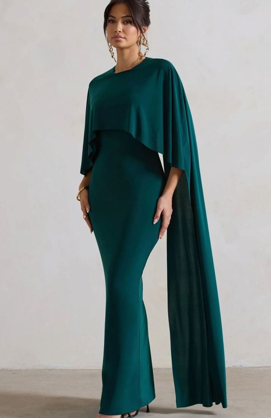 Scarlett | Stretch Jersey Cape Sleeve Bodycon Maxi Dress