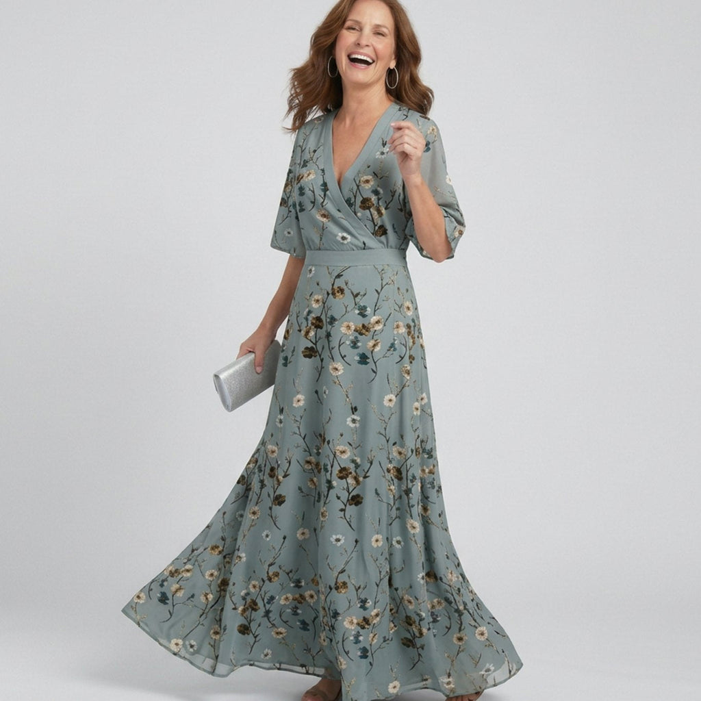 Sophia | Floral V Neck Wrap Wedding Guest Maxi Dress