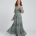 Sophia | Floral V Neck Wrap Wedding Guest Maxi Dress
