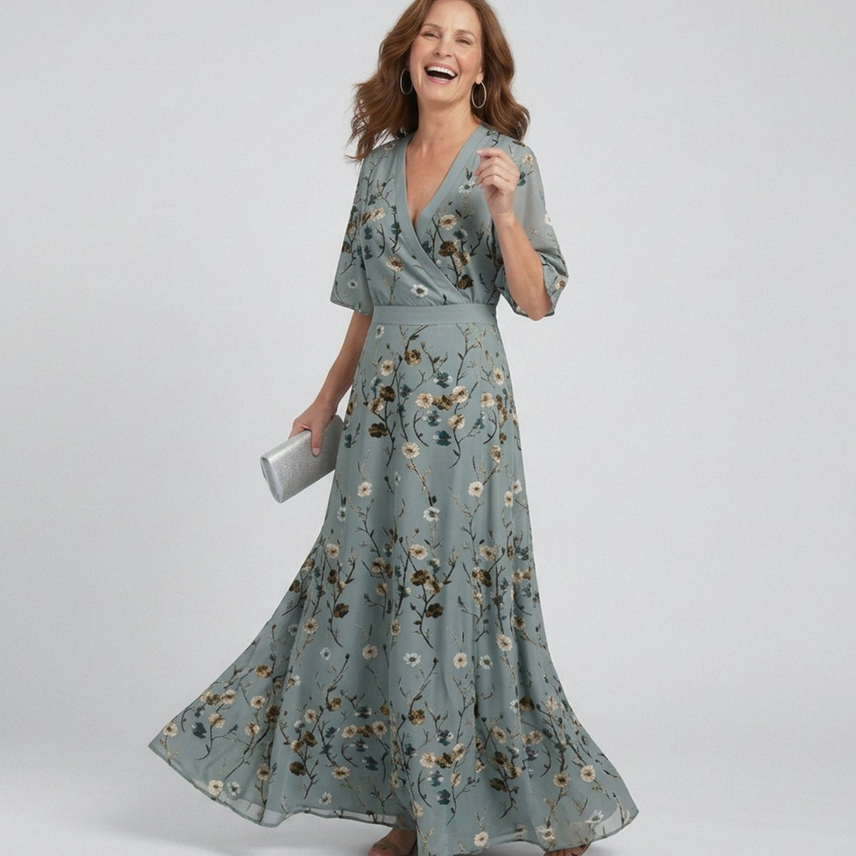 Sophia | Floral V Neck Wrap Wedding Guest Maxi Dress