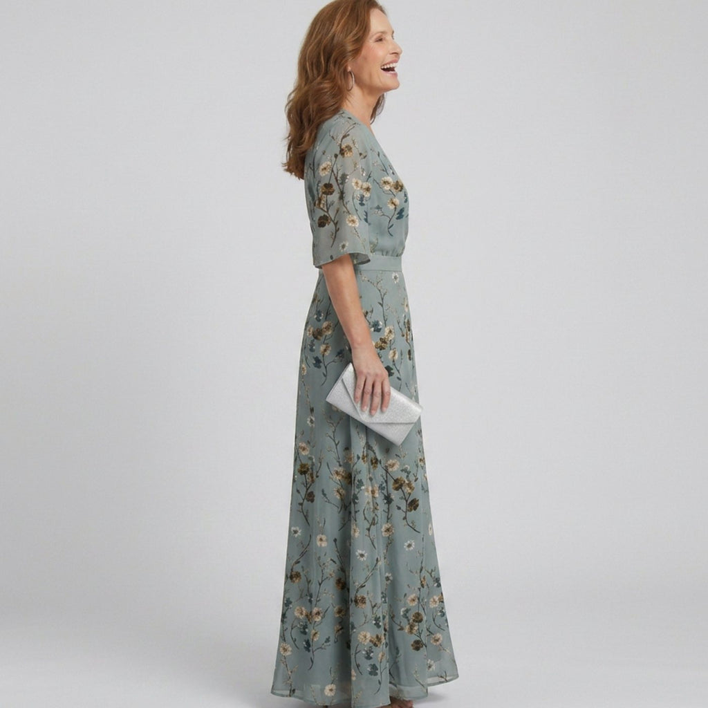 Sophia | Floral V Neck Wrap Wedding Guest Maxi Dress