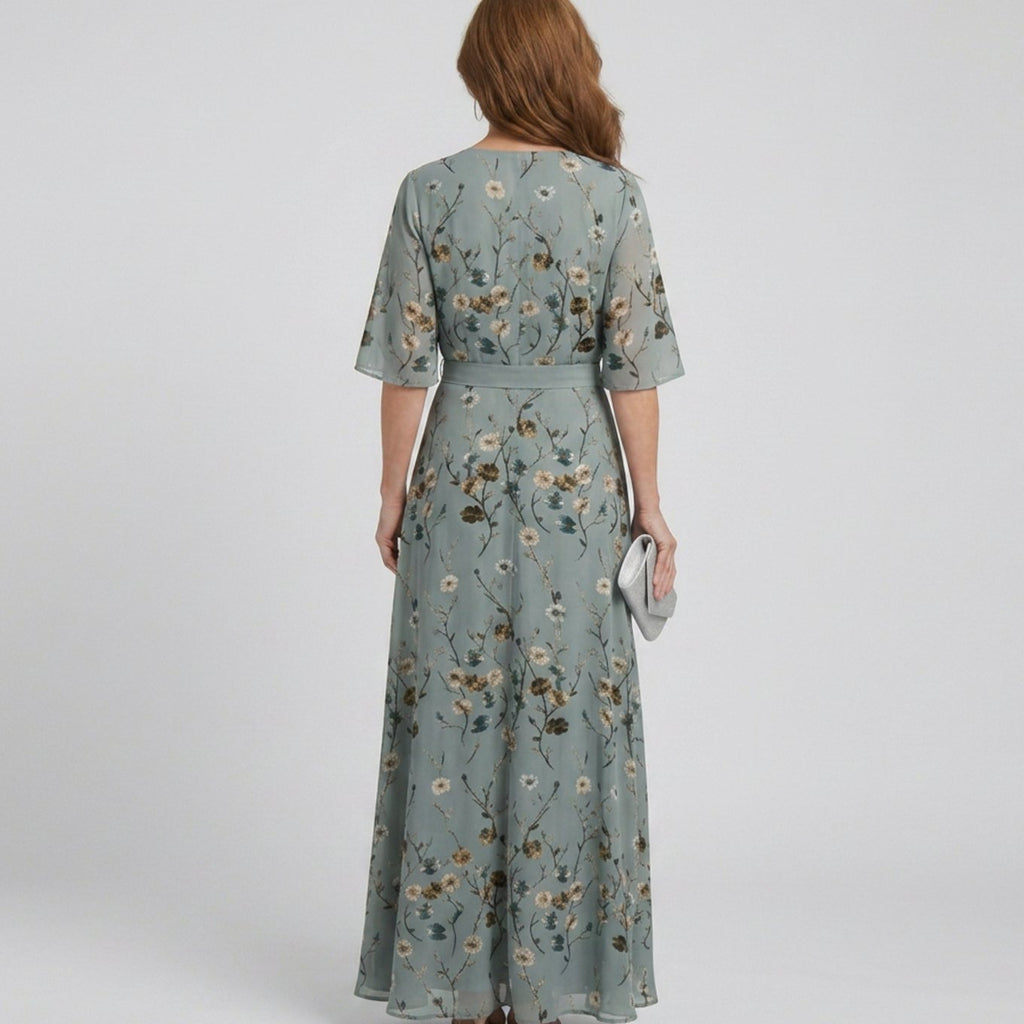 Sophia | Floral V Neck Wrap Wedding Guest Maxi Dress