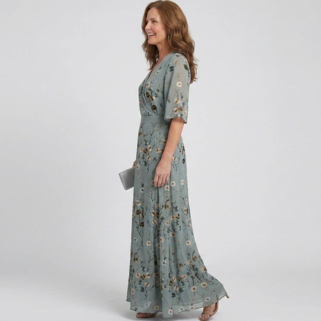 Sophia | Floral V Neck Wrap Wedding Guest Maxi Dress