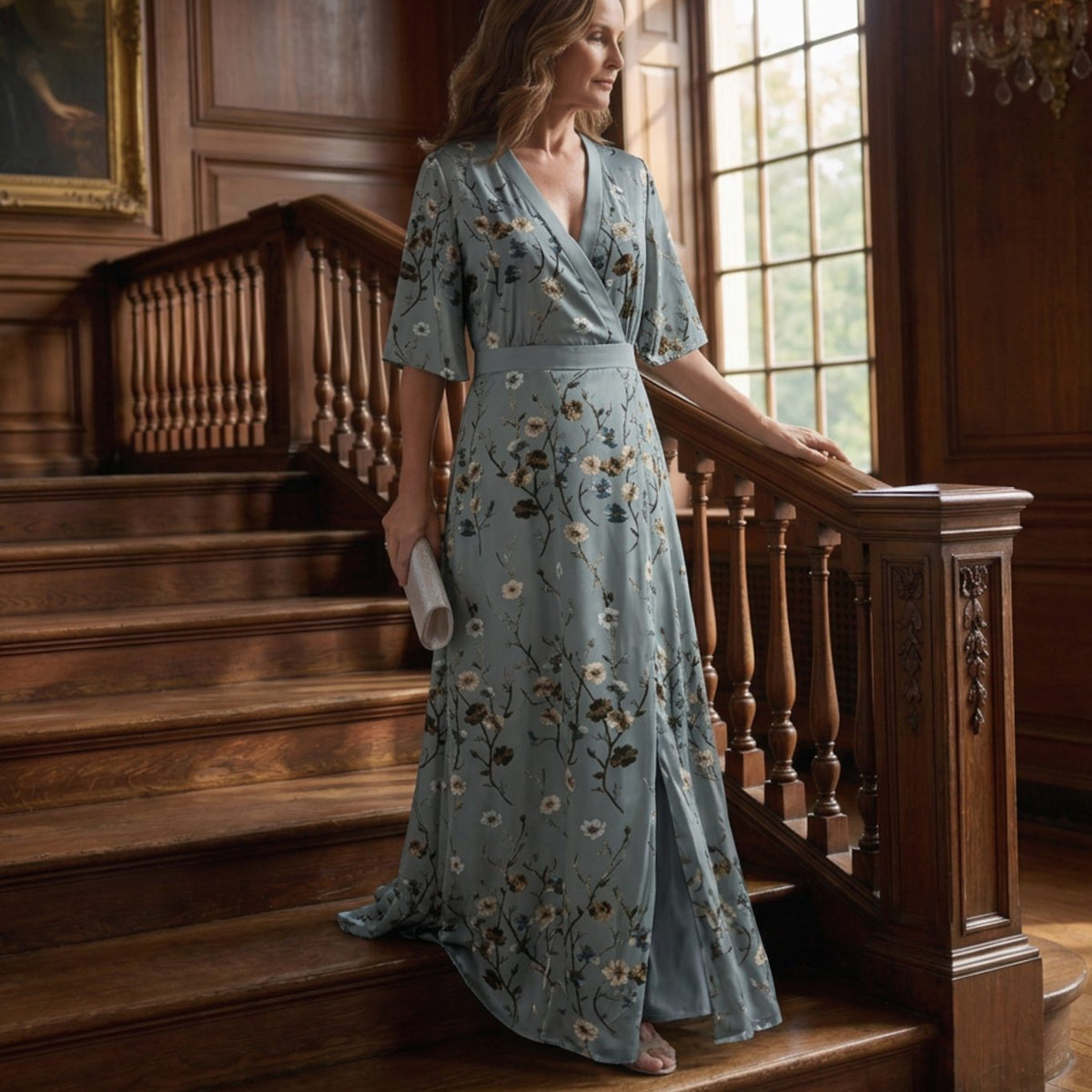 Sophia | Floral V Neck Wrap Wedding Guest Maxi Dress