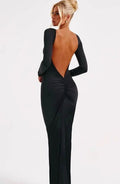Pearl | Long Sleeve Backless Ruched Maxi Dress