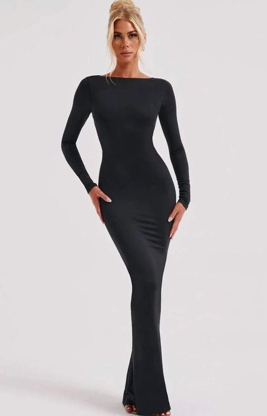 Pearl | Long Sleeve Backless Ruched Maxi Dress