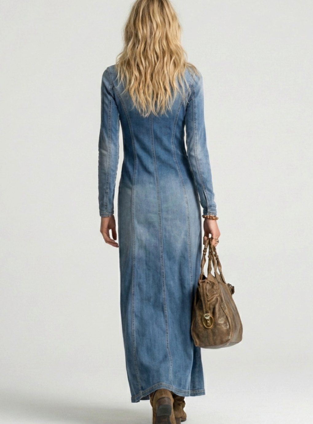 Charlotte | Long Sleeve Button Front Denim Maxi Dress