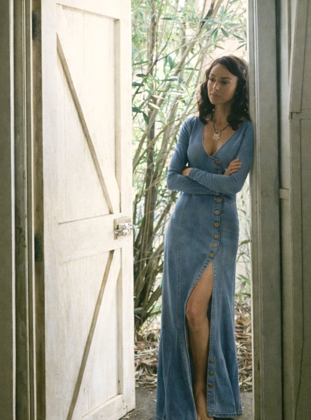 Charlotte | Long Sleeve Button Front Denim Maxi Dress