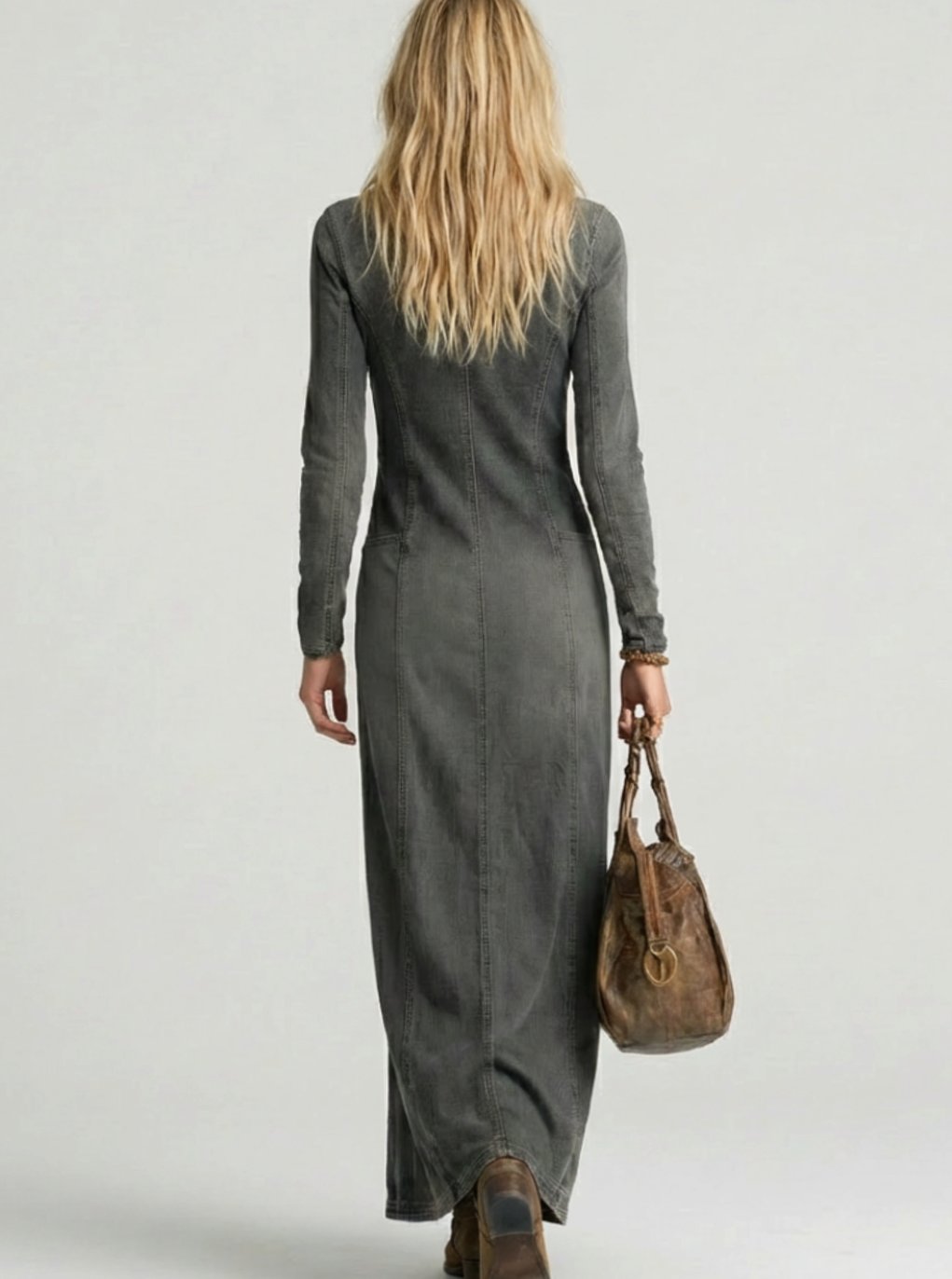 Charlotte | Long Sleeve Button Front Denim Maxi Dress