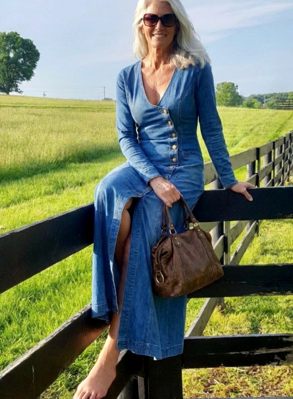 Charlotte | Long Sleeve Button Front Denim Maxi Dress