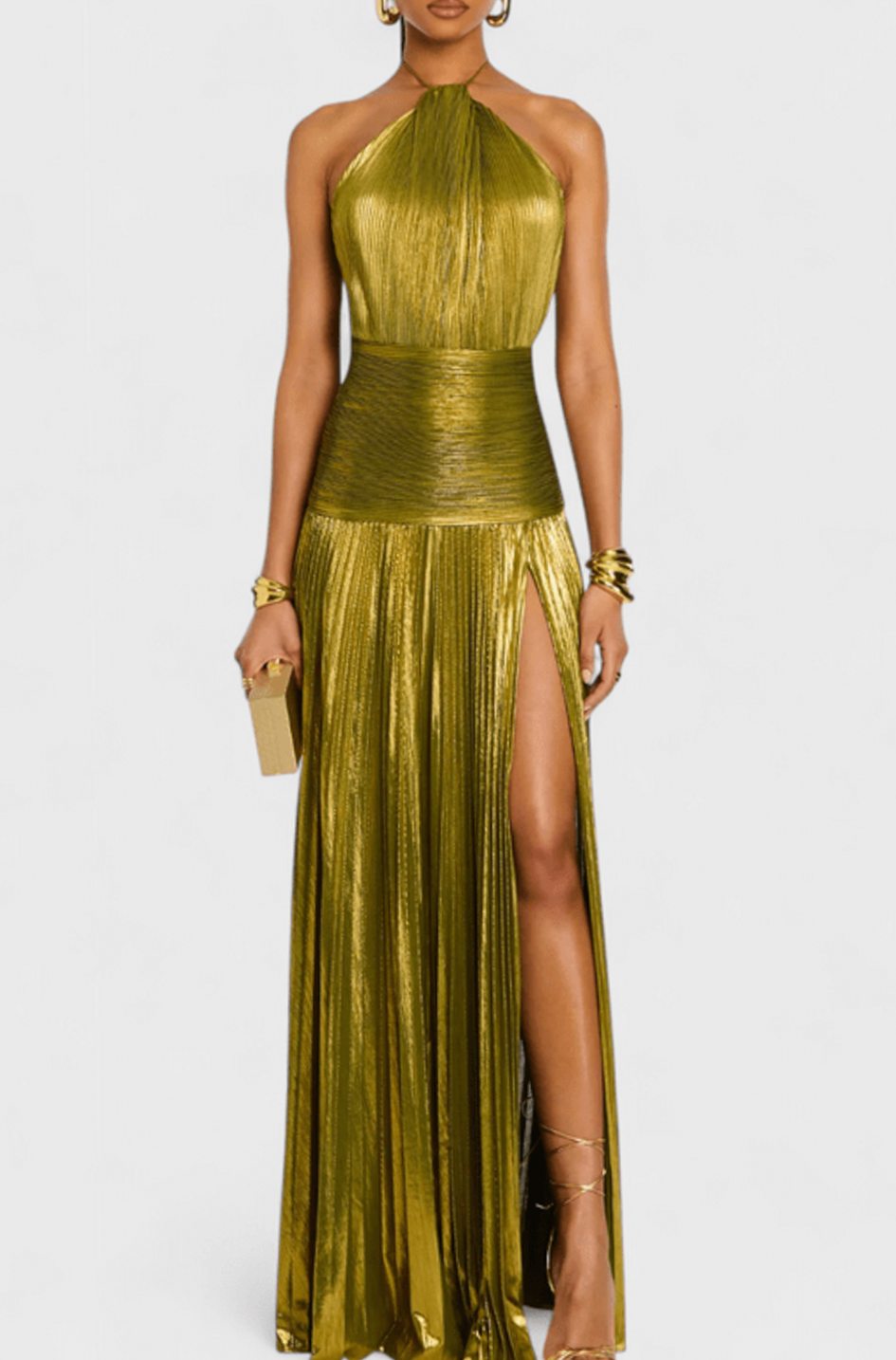 Harper | Halter Neck Pleated Wedding Guest Maxi Dress