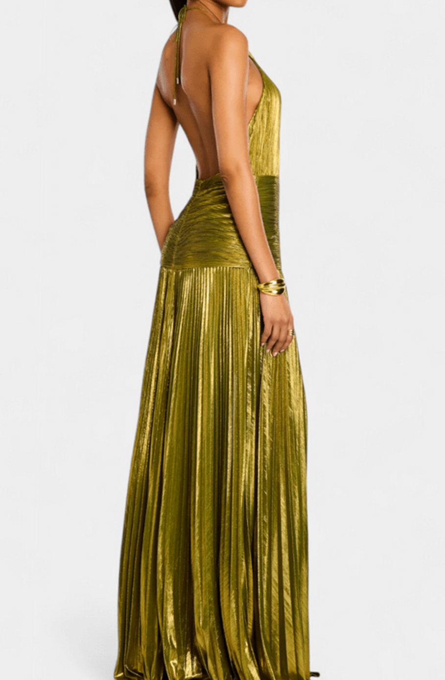 Harper | Halter Neck Pleated Wedding Guest Maxi Dress