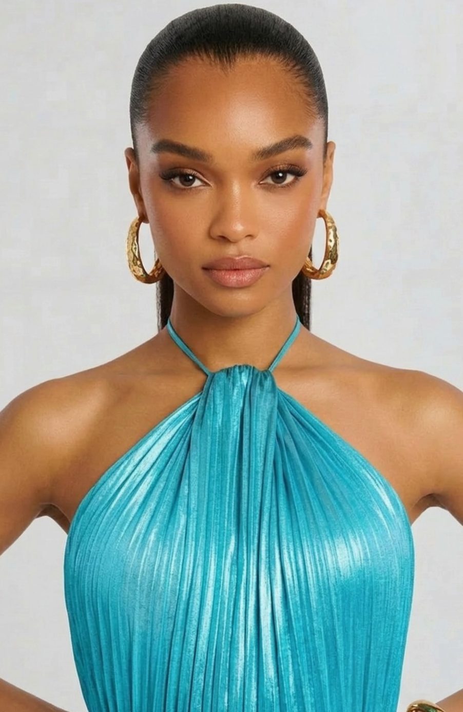 Vera | Halter Neck Pleated High Slit Backless Maxi Gown