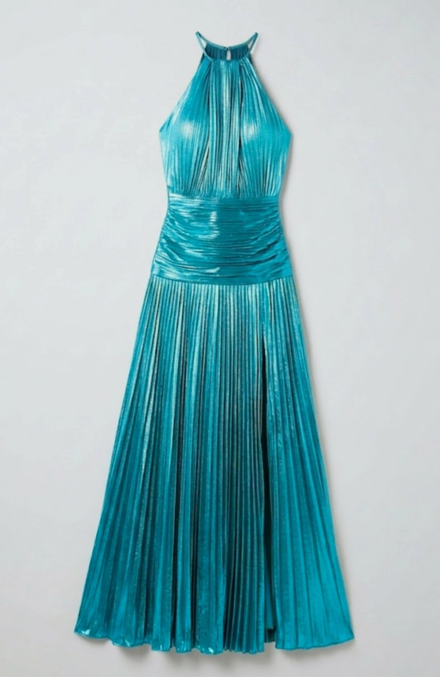 Vera | Halter Neck Pleated High Slit Backless Maxi Gown
