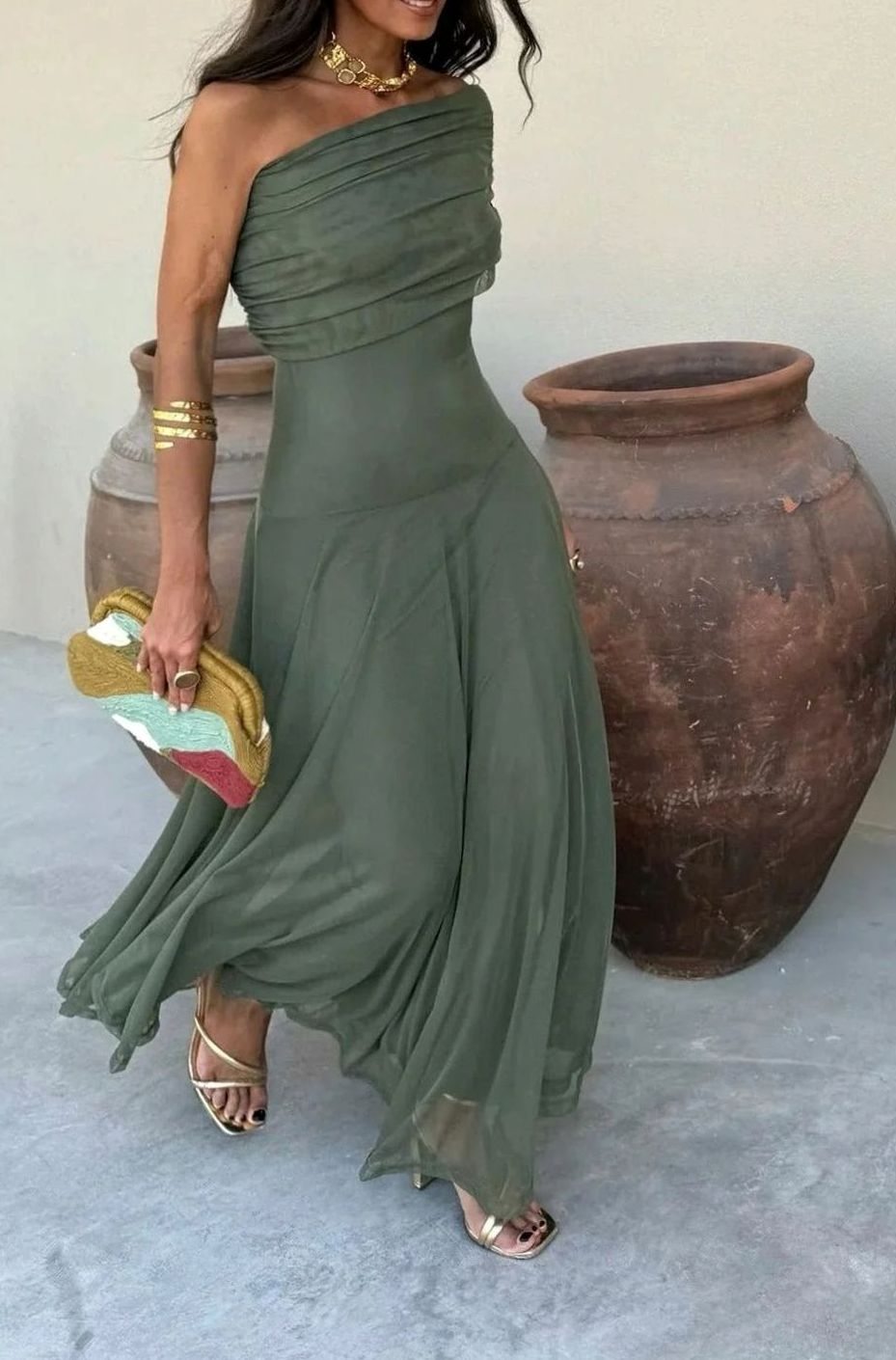 Helena | One Shoulder Pleated Formal Maxi Dress