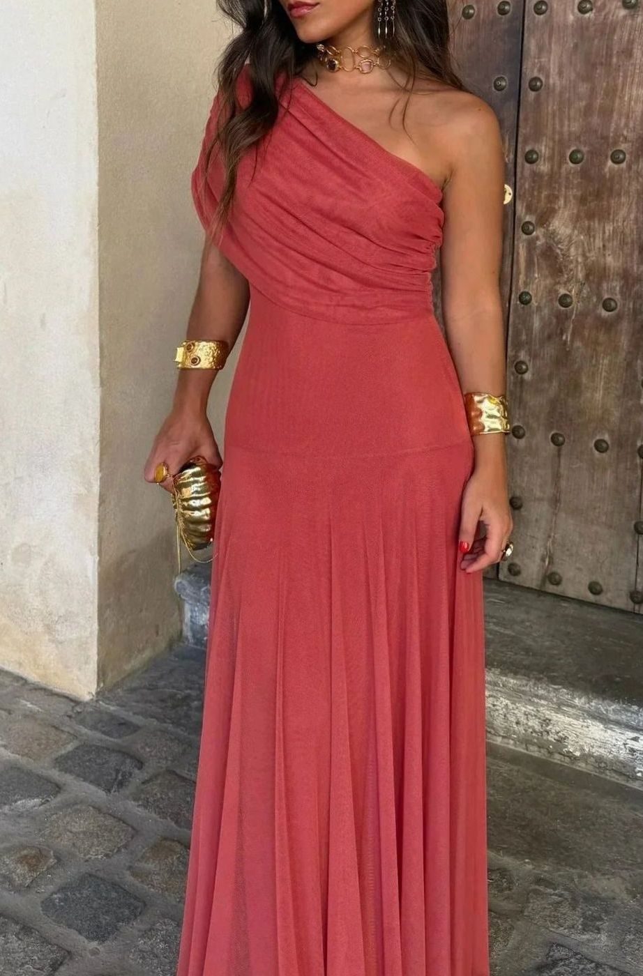 Helena | One Shoulder Pleated Formal Maxi Dress