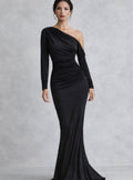 Emma | One Shoulder Ruched Long Sleeve Fitted Maxi Gown