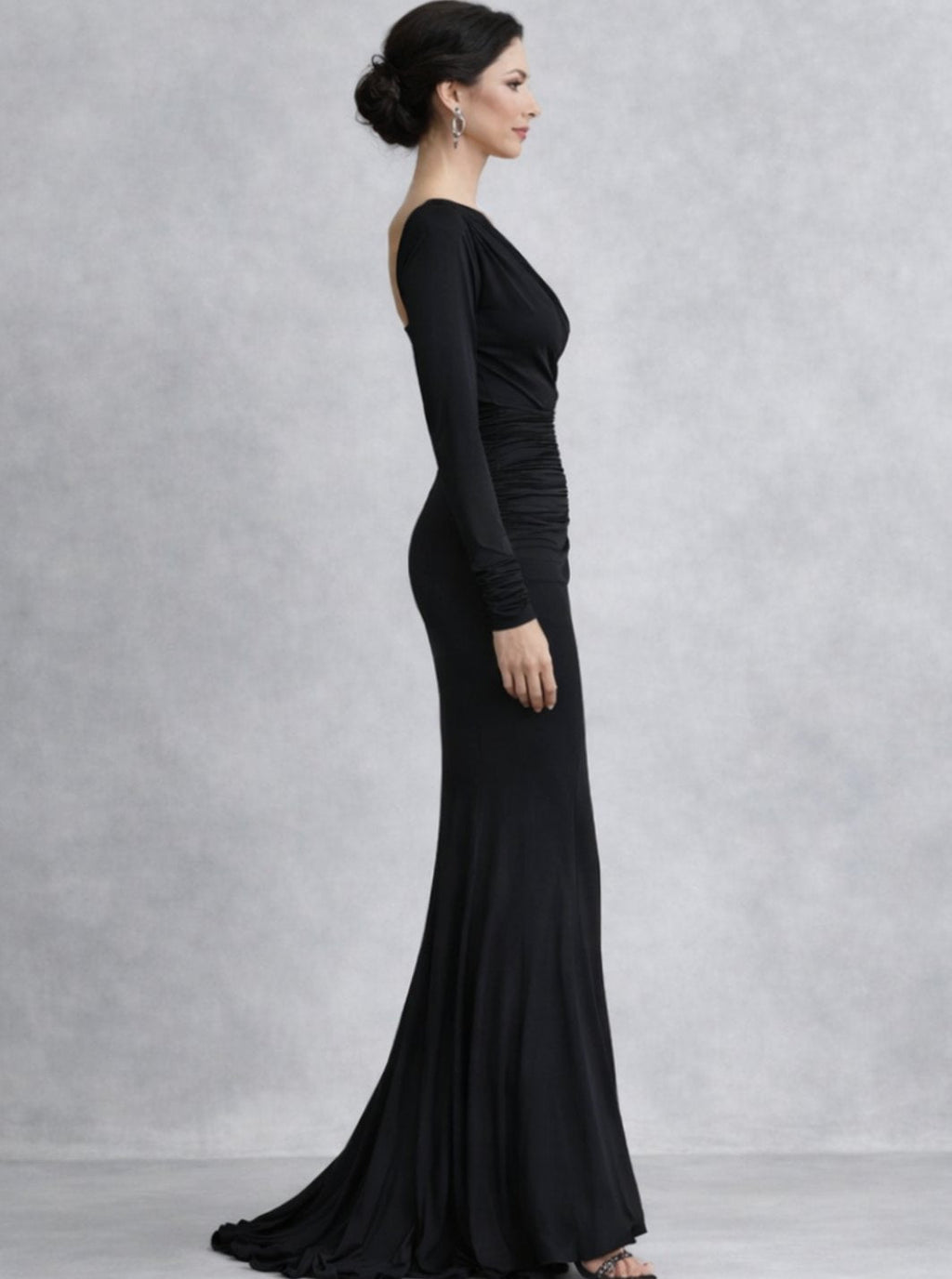 Emma | One Shoulder Ruched Long Sleeve Fitted Maxi Gown