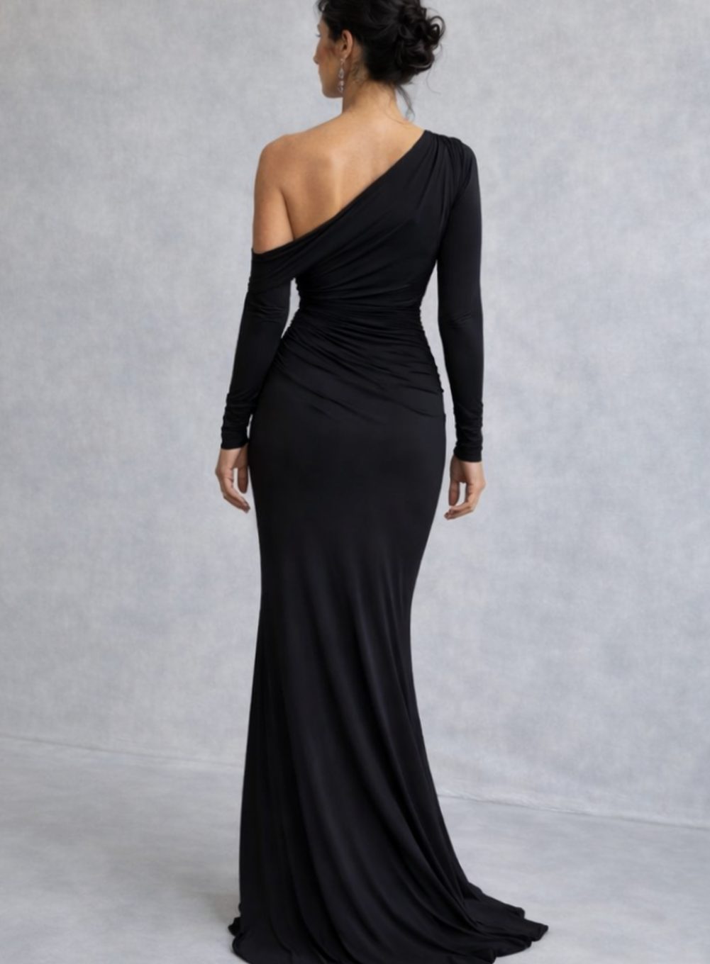 Emma | One Shoulder Ruched Long Sleeve Fitted Maxi Gown