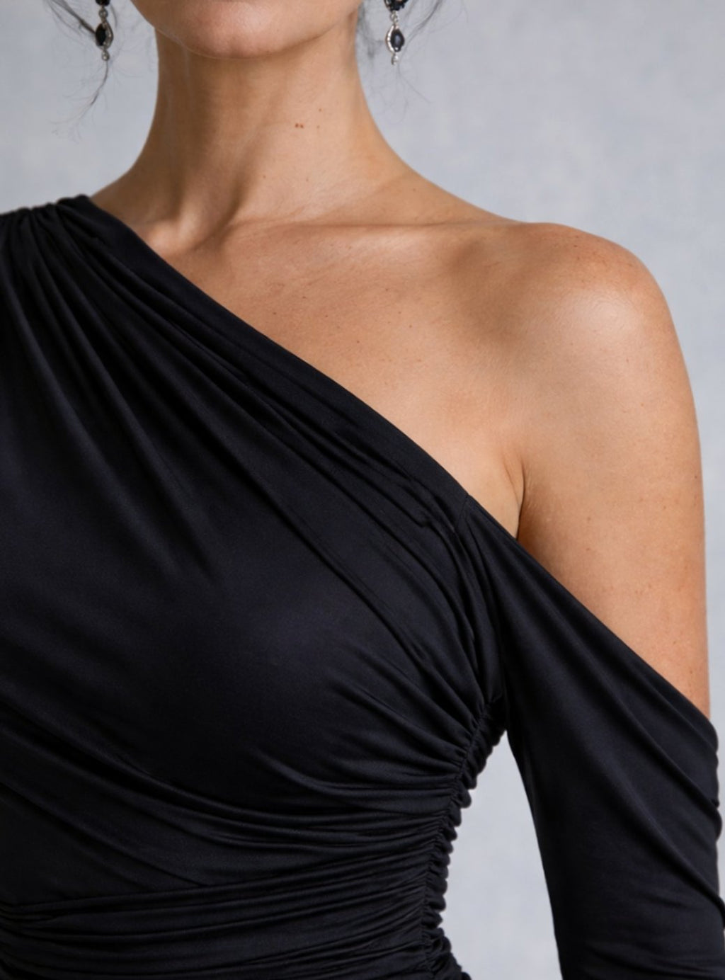 Emma | One Shoulder Ruched Long Sleeve Fitted Maxi Gown