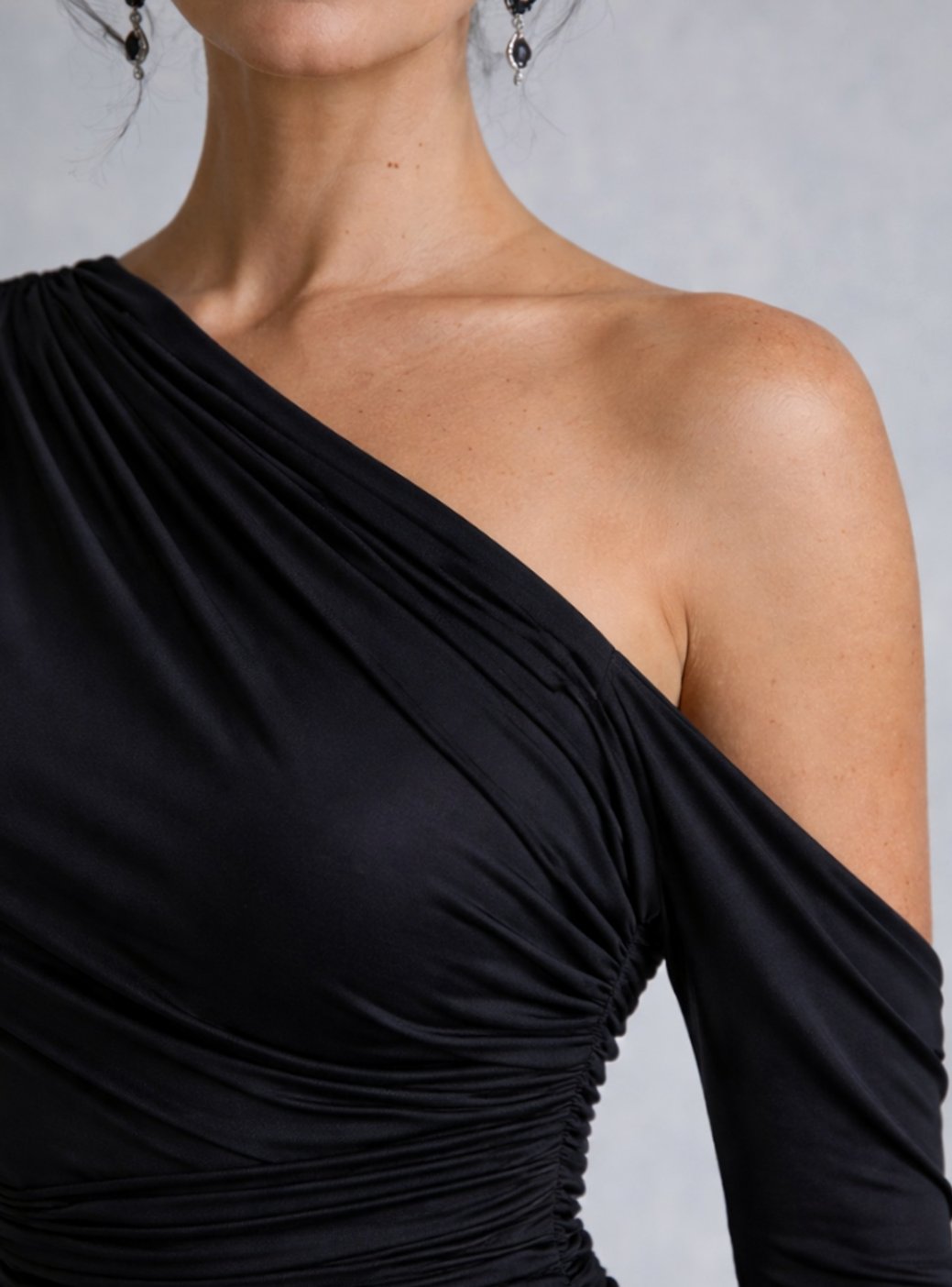 Emma | One Shoulder Ruched Long Sleeve Fitted Maxi Gown