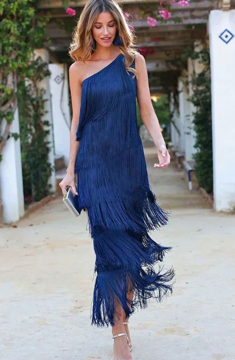 Sadie | One Shoulder Tiered Fringe Maxi Dress