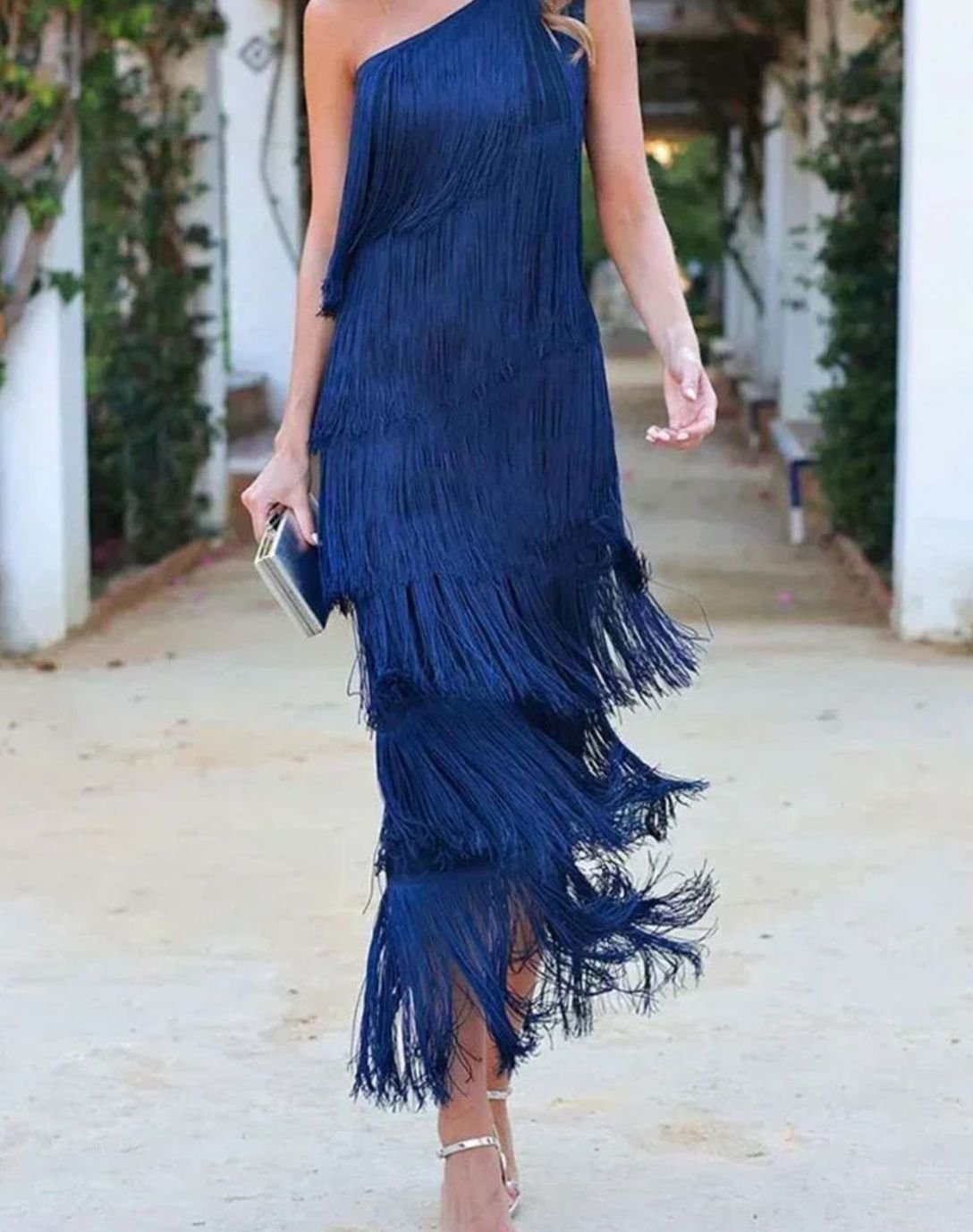 Sadie | One Shoulder Tiered Fringe Maxi Dress