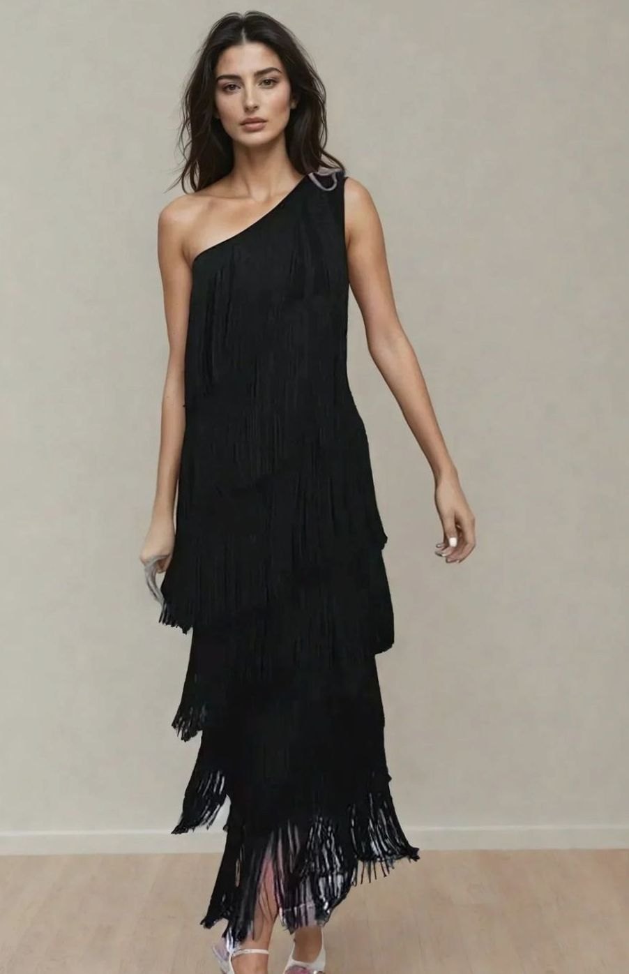 Sadie | One Shoulder Tiered Fringe Maxi Dress