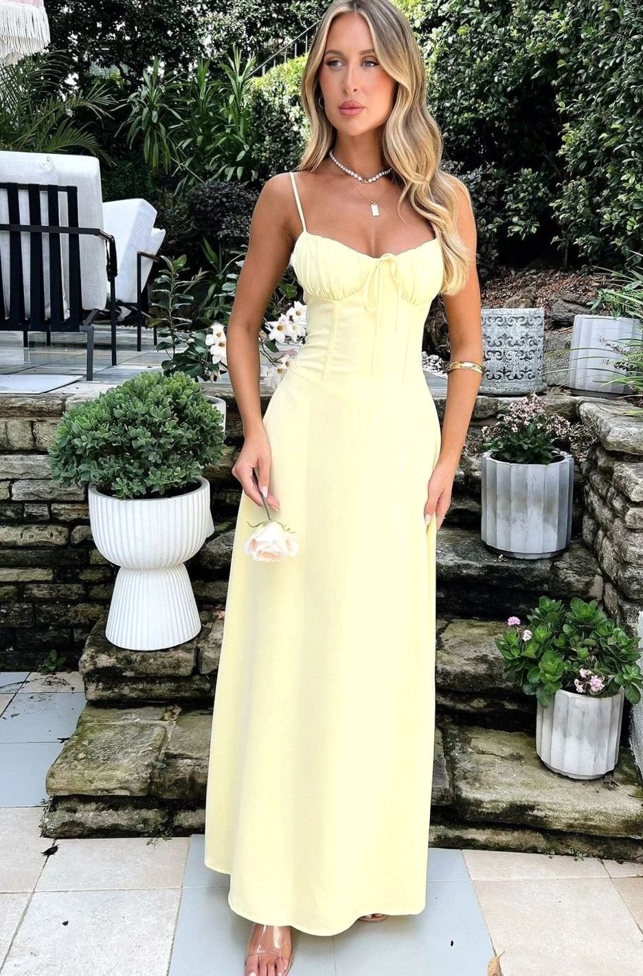 Tamsin | Ruched Bustier Adjustable Strap Maxi Dress