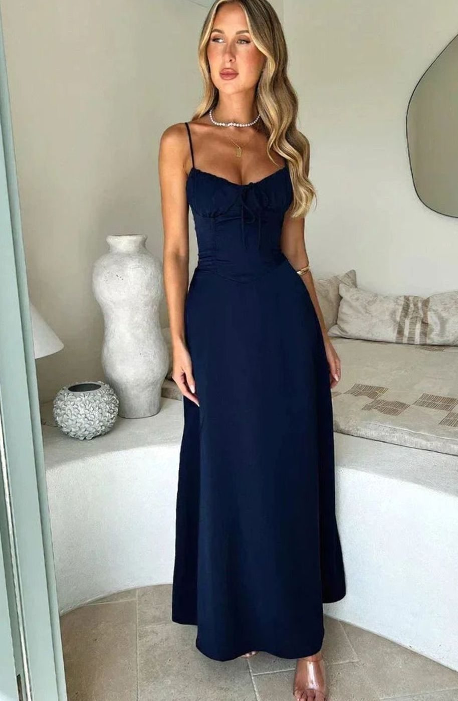 Tamsin | Ruched Bustier Adjustable Strap Maxi Dress