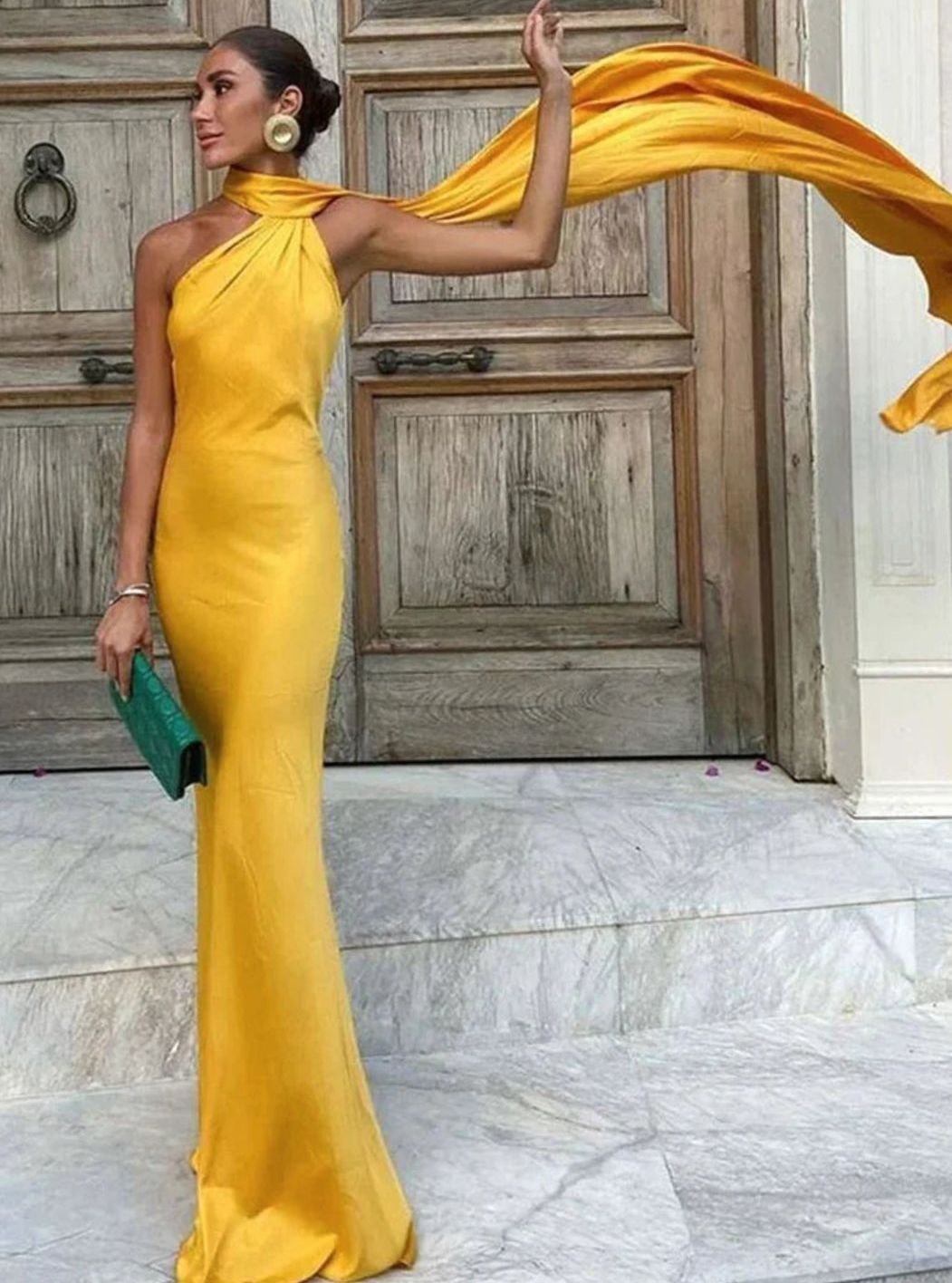 Cordelia | Satin One Shoulder Cape Open Back Maxi Gown