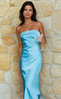 Aria | Satin Strapless Draped Formal Midi Dress