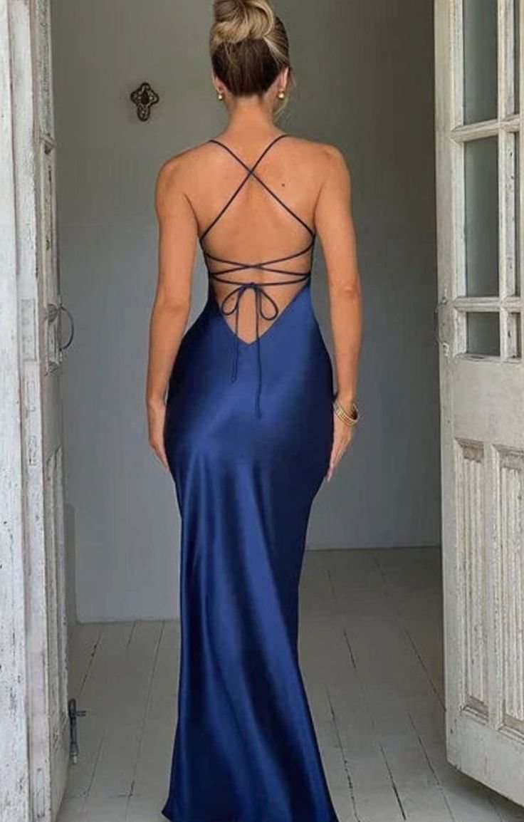 Rowena | Satin V Neck High Slit Halter Evening Maxi Dress