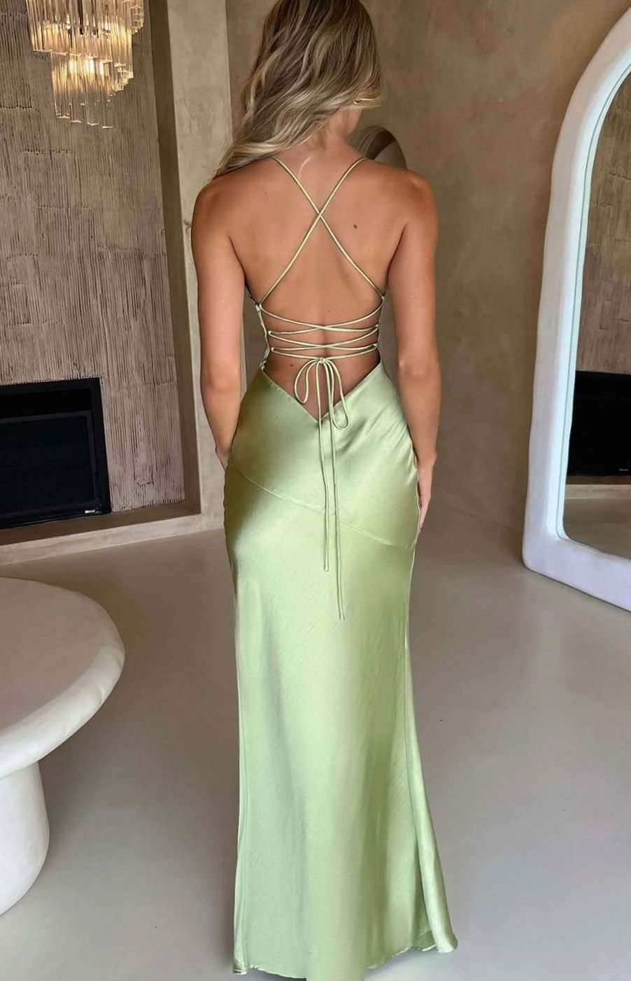 Rowena | Satin V Neck High Slit Halter Evening Maxi Dress