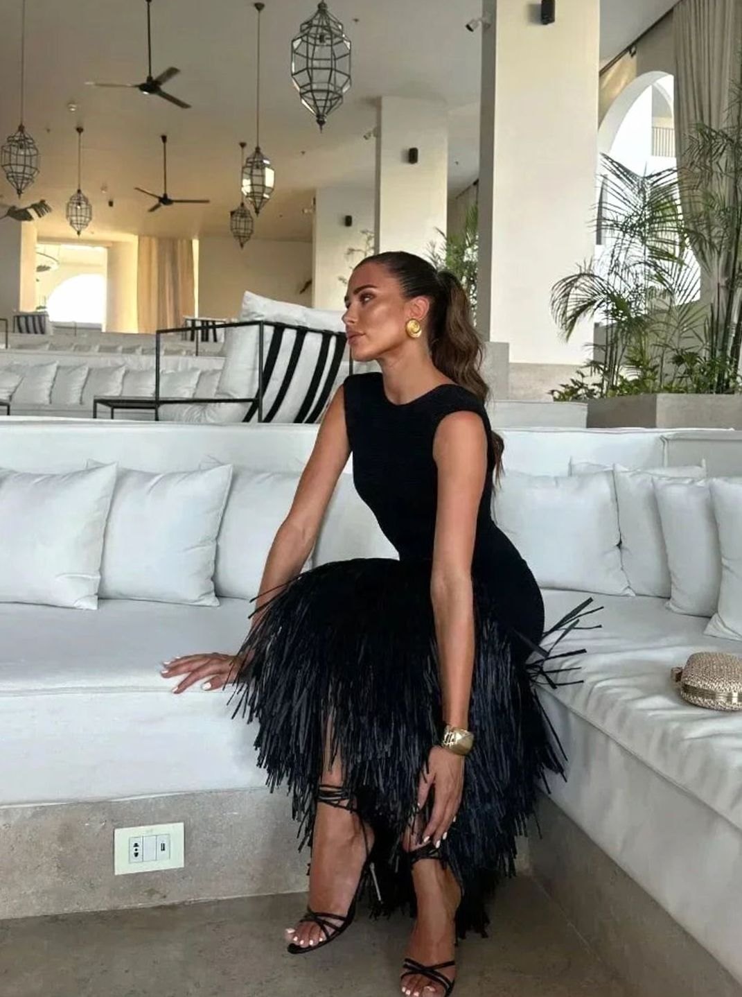 Margot | Sleeveless Fringe Hem Fitted Midi Dress