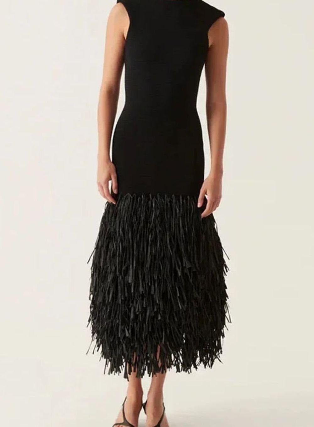Margot | Sleeveless Fringe Hem Fitted Midi Dress