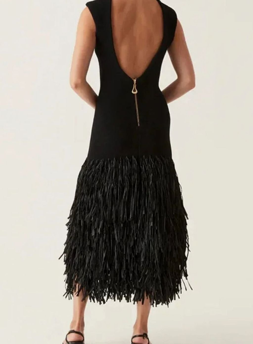 Margot | Sleeveless Fringe Hem Fitted Midi Dress