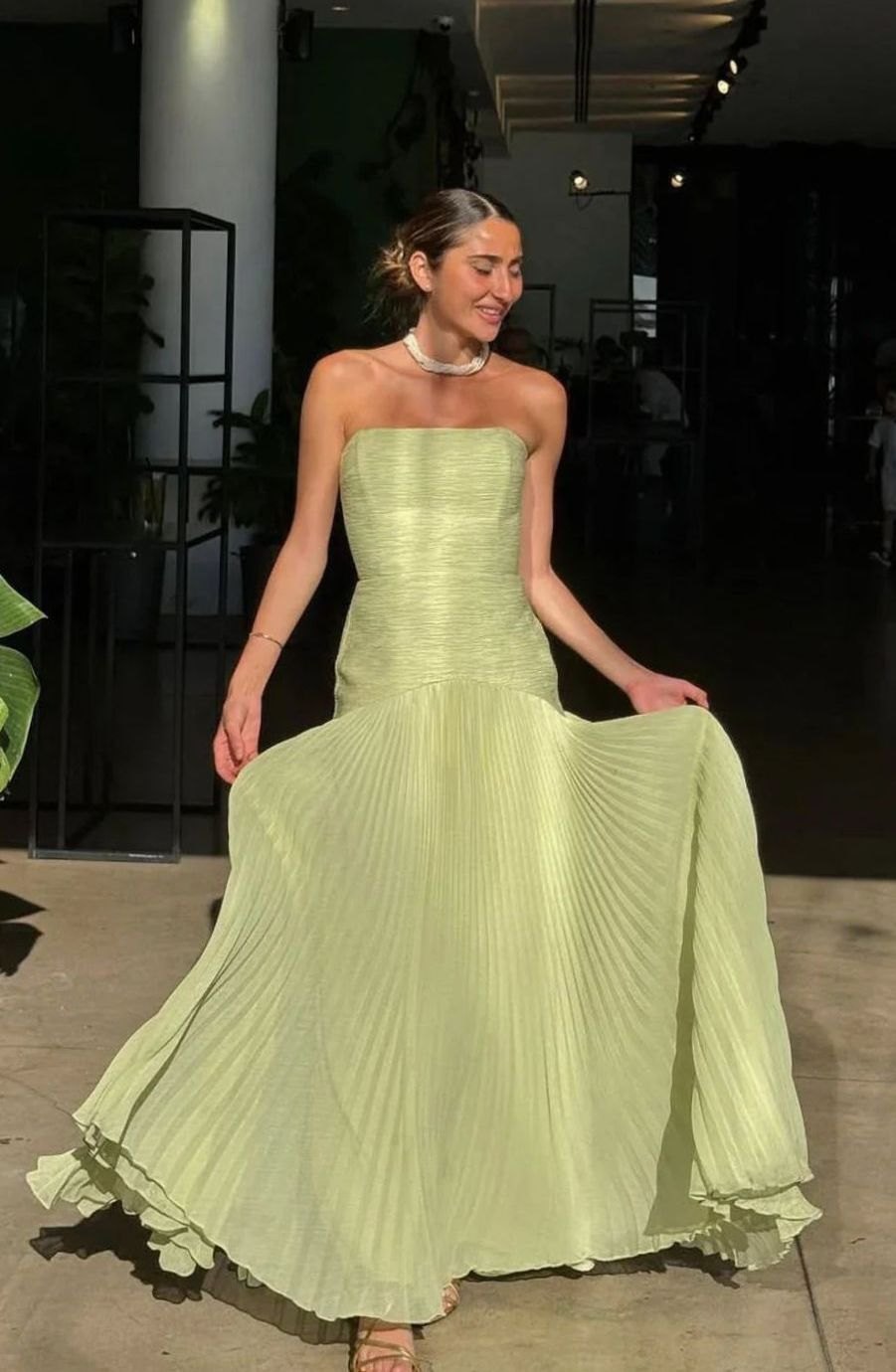 Nell | Strapless Pleated Formal Maxi Dress