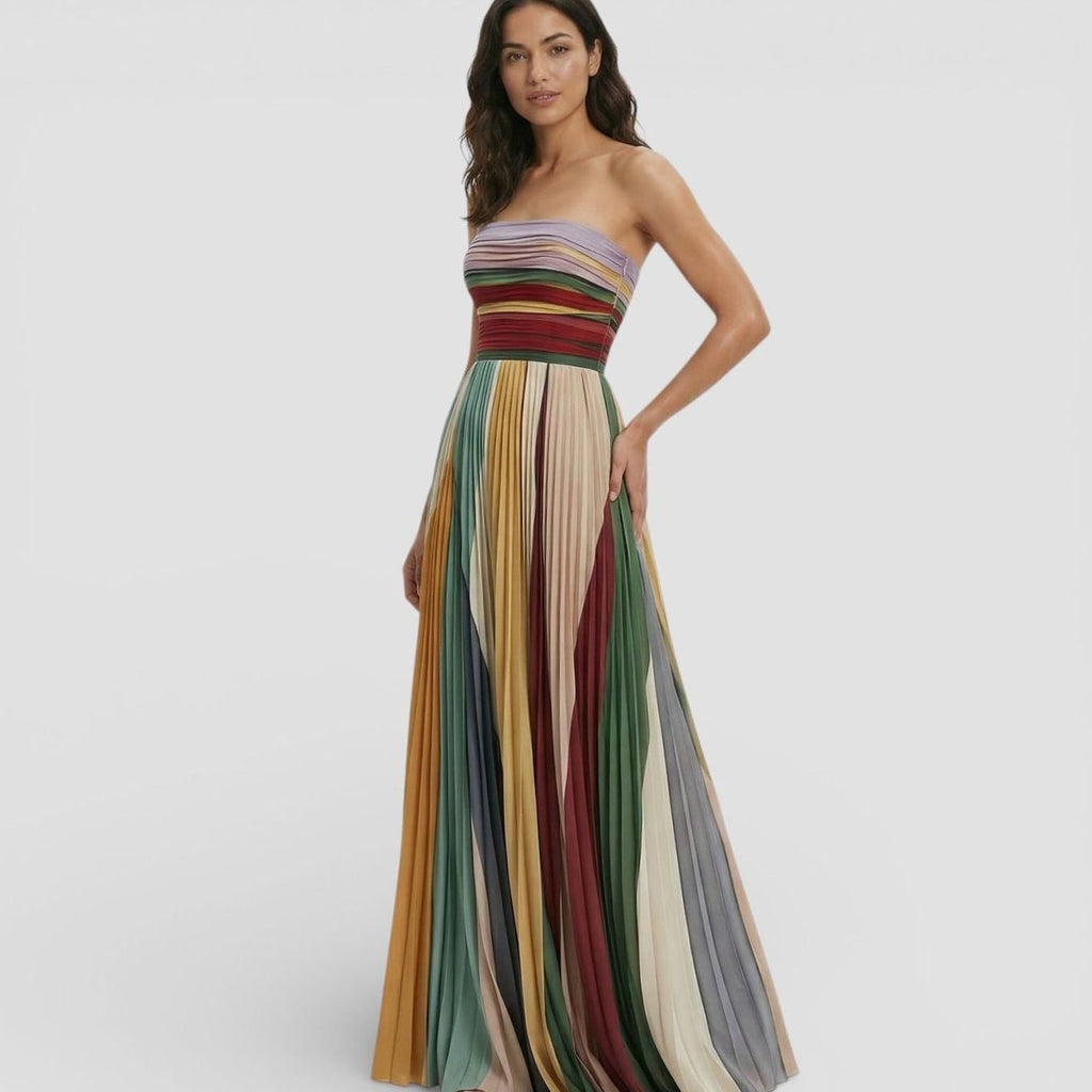 Penelope | Strapless Pleated Ruched Bodice Formal Maxi Dress