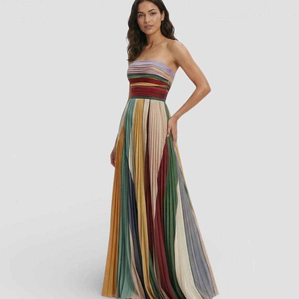 Penelope | Strapless Pleated Ruched Bodice Formal Maxi Dress