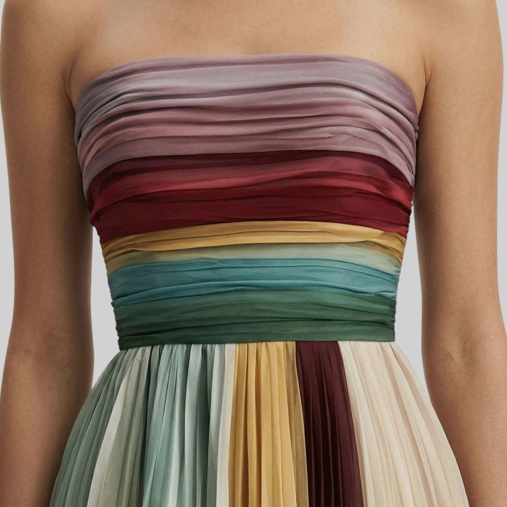 Penelope | Strapless Pleated Ruched Bodice Formal Maxi Dress