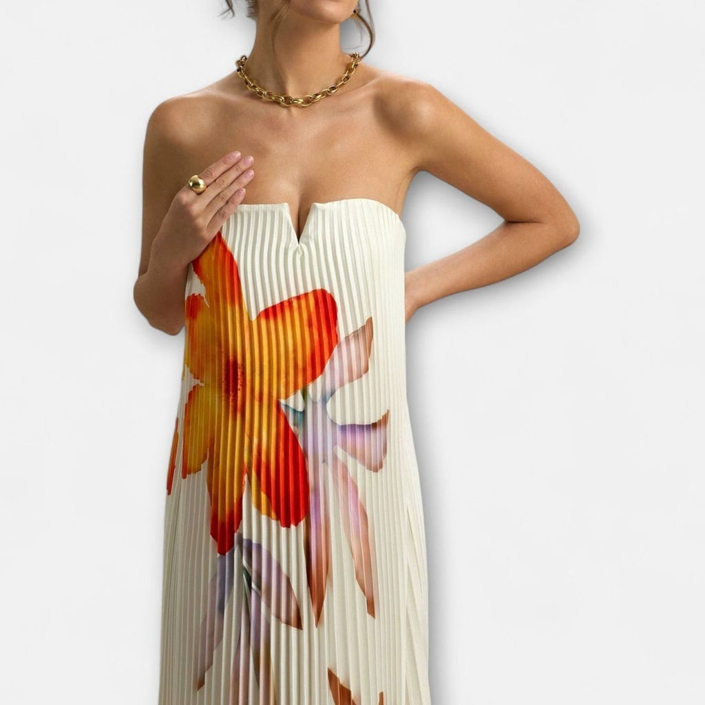 Madison | Strapless Pleated Sweetheart Maxi Dress